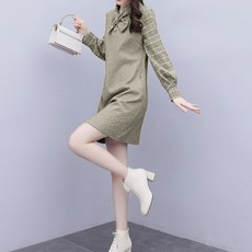 ATTERLIC 蝴蝶結領格紋拼接迷你連身裙 00337 含大尺碼, 灰色