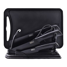 廚房黑刃全套不鏽鋼刀具7件組 多功能家用刀具組合, 1組, 切片刀 + 廚師刀 + 水果刀 + 剪刀 + 削皮刀 + 刀架 + 菜板