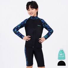 aquatica 兒童防曬泳衣上衣與下身 + 彈性泳帽 + 透明防水袋套組 AQAJZP24005