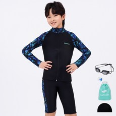 aquatica 男童防磨衣上衣與下身 + 專業泳鏡 + 彈性泳帽 + 塑膠袋 + 矽膠耳塞組 AQAJZP24005