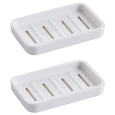 E.dot 簡約雙層瀝水肥皂盒 日式風格 瀝水孔洞 ABS材質 防水耐用, 白色, 2個