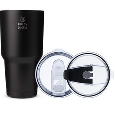 캐리보틀 몬스터 텀블러 + 플립 빨대 뚜껑 세트, 블랙, 900ml, 1개