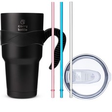 carry bottle 保溫杯+防滑手把+吸管 3入組, 黑色(保溫杯),黑色(手柄), 900ml, 1組
