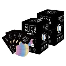 미유 입체형 1회용 마스크 성인용 대형, 50개입, 2세트, 레인보우