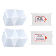 美甲2層分離式棉花盒 + 凝膠卸甲棉 500p 套組, 2套, 白色(棉花盒, 凝膠卸甲棉)