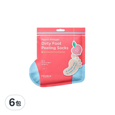FRUDIA 給足面子 桃氣3D嫩足膜, 溫和去角質, 舒緩足部疲勞, 40g, 1雙, 6包