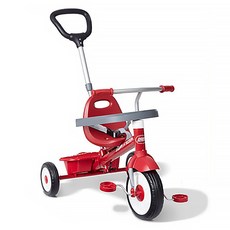 Radio Flyer 紅犀牛四合一折疊三輪推車 兒童三輪車 9個月至5歲適用 配備UV遮陽罩、置杯架、前後置物袋, 紅色, 1台