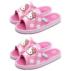 KJ Hello Kitty 格紋指壓室內拖鞋, 粉紅色, 2套