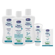 Chicco 寶貝植萃呵護提籃質感禮盒 嬰兒洗髮精200ml + 泡泡浴露200ml + 潤膚乳液200ml + 全效護膚膏100ml + 柔膚香皂100g, 1組