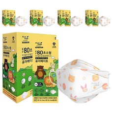 Puremate 孩童用動物圖案立體口罩 KF80 XS號, 50片, 5盒, 白色