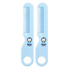 PUKU 幼兒髮梳 圓球面齒設計 安全無毒材質, 藍色企鵝, 2支
