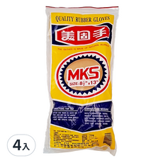 美固手套 天然橡膠耐用防滑手套 家務清潔好幫手, 黃色, 8.5 x 13吋, 4入