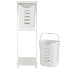 네이쳐리빙 더블점보 트롤리 스윙 2단 빨래바구니, 아이보리