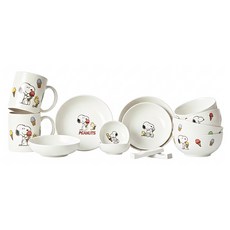 Corelle Brands 康寧餐具 SNOOPY 史努比 陶瓷碗盤餐具禮盒14件組, 1組, ICECREAM 白色, 2個飯碗 + 2個湯碗 + 2個醬油碟 + 2個5吋深盤 + 2個5.8吋深盤 + 2個馬克杯 + 2個筷架