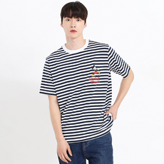 홀하우스 남녀공용 스몰 미키 스트라이프 통기성 반팔 티셔츠 HM2TSU133
