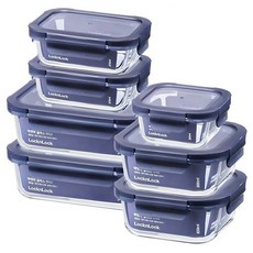 LocknLock 樂扣樂扣 Glass Indigo 耐熱玻璃保鮮盒 盒身 + 上蓋 7件組 海軍藍, 7個保鮮盒, 1組
