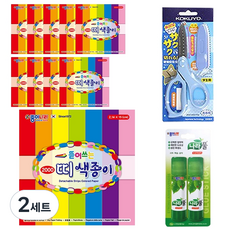 Jong Ie Nara 2000 可撕式長條色紙 15cm 10入 + Nara 膠水 15g x 2入 + 國譽 SAXA Fly 附蓋剪刀 藍色, 2套, 7色