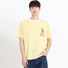 홀하우스 남녀공용 스몰 미키 스트라이프 통기성 반팔 티셔츠 HM2TSU133