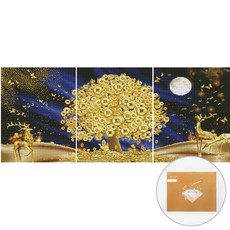 ARTJOY DIY鑽石畫 帆布款三聯式 金樹 1組, 黃金樹, 1套