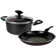 QUEEN SENSE IH爐適用Opera系列鋁製不沾鍋具組, 黑色, 雙耳鍋 20cm+平底鍋 20cm, 1組