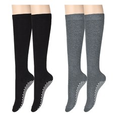 COZY LABEL 女款防滑落防滑雙重素色及膝襪 混搭B, 黑色 + 灰色