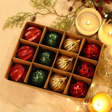 JOART 聖誕節裝飾品 聖誕樹裝飾 流行亮光球 12入, 混色, 8cm, 1套