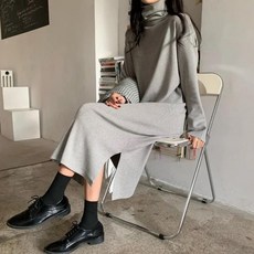 엘쏘 하이넥 컬러 롱 원피스