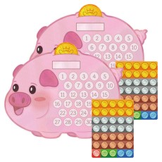 Kiroom 兒童用軟綿綿小豬撲滿獎勵貼紙板套組, 小豬撲滿-小福, 2套