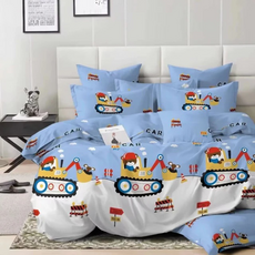 雪紡床包組 被套 + 床墊 環保印染 台灣製造 SGS檢驗認證, 被套 + 床墊套組, 雙人, 挖土機小熊