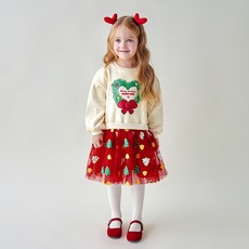 WALTONKIDS 兒童聖誕花圈刷毛紗裙洋裝