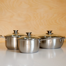 ChefDeTable IH爐適用Sten系列304不鏽鋼鍋具 3種組, 單柄鍋 18cm+雙耳鍋 20cm+砂鍋 26cm, 單色, 1組