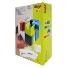 HABA 3D邏輯積木 Set 19p 附雙面圖形題卡x10, 百變立方 多色, 1盒