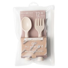Miniware My First! 叉匙組, 植物萃取天然聚乳酸, 耐熱135度, 適合已長乳牙的寶貝練習叉取食物, 湯匙 + 叉子, 香草奶油, 1組