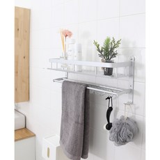 KOXINA 黏貼式鋁製2層毛巾&多功能置物架, 銀色, 1個