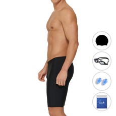 quaro 男士五分大尺碼室內泳褲 + 泳帽 + 泳鏡 + 耳塞 + 透明收納袋套組 ILM501S