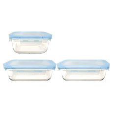 LocknLock 樂扣樂扣 GLASS 藍莓慕斯耐熱玻璃保鮮盒, 1組, 640ml 2個 + 800ml