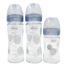 Chicco 防脹氣奶瓶 (2大1小) 不含雙酚A 寬口徑 奶嘴仿真設計, 1組, 玻璃