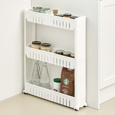 CASAMARU 移動式窄型置物架 3層 窄縫收納架, 白色