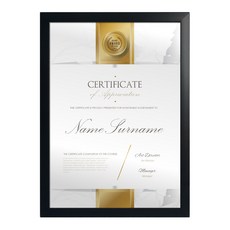 TRENY 金賞獎狀證書相框 外觀精美 可直立/橫躺/掛牆, 黑色, A4, 1個