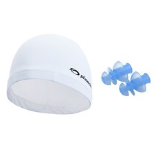 피닉스 스판 수영모 + 귀마개 세트, White(수영모), Blue(귀마개), 1세트