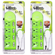 MAX STAR 太星電工 蓋安全彩色四開四插電腦線 3孔 WA406 15A 480g, 1.8m, 顏色隨機, 2個