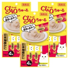 INABA CIAO 啾嚕 肉泥 雞肉 + 日本蟹 條狀包裝方便餵食 可加水調和 綠茶除臭成分配方, 56g, 3袋