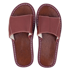 真皮頭層牛皮軟底室內時尚拖鞋, 25, 酒紅, 1雙