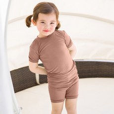 Vaenait Baby 孩童人造絲素色短袖居家服+短褲