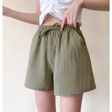 女款簡約風格亞麻棉質短褲