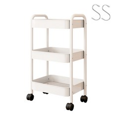 MDYooMarket 優質移動式鐵製3層推車 + 不鏽鋼S型掛勾2入組, 白色, 3層