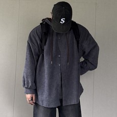 Mercita男款配色燈芯絨連帽襯衫夾克