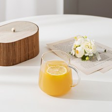 JIN Glass JIN 耐熱玻璃斜口素面馬克杯 400ml, 透明, 4個