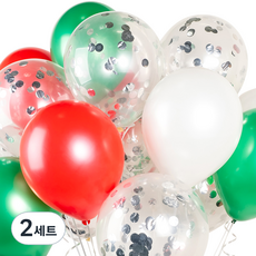 파티팡 헬륨풍선효과 컨페티벌룬 메리크리스마스 30p + 컬링리본 50m + 스폰지닷 50p, 은박 도트실버, 2세트