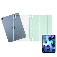 RhinoFit 平板透明板摺疊保護套+鋼化玻璃螢幕保護貼組, Baby green